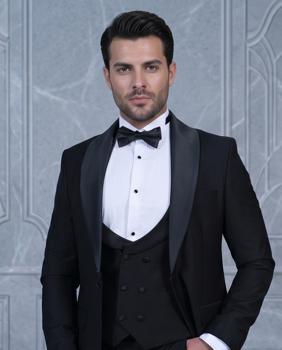 2H Black Wedding Suit 2 Pieces