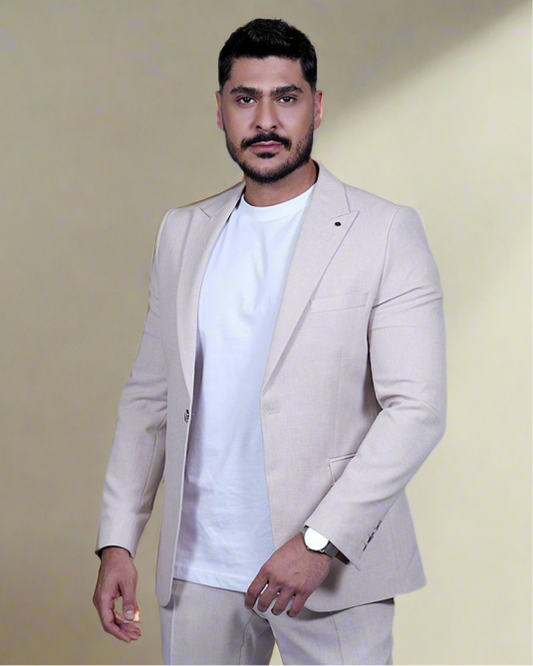 2H Beige Casual Embossed Suit