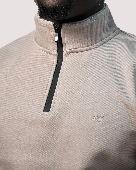 2H #9344 Beige High Neck Sweater With Zipper