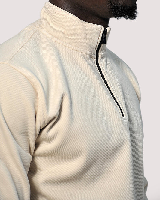 2H #9344 Light Beige High Neck Sweater With Zipper