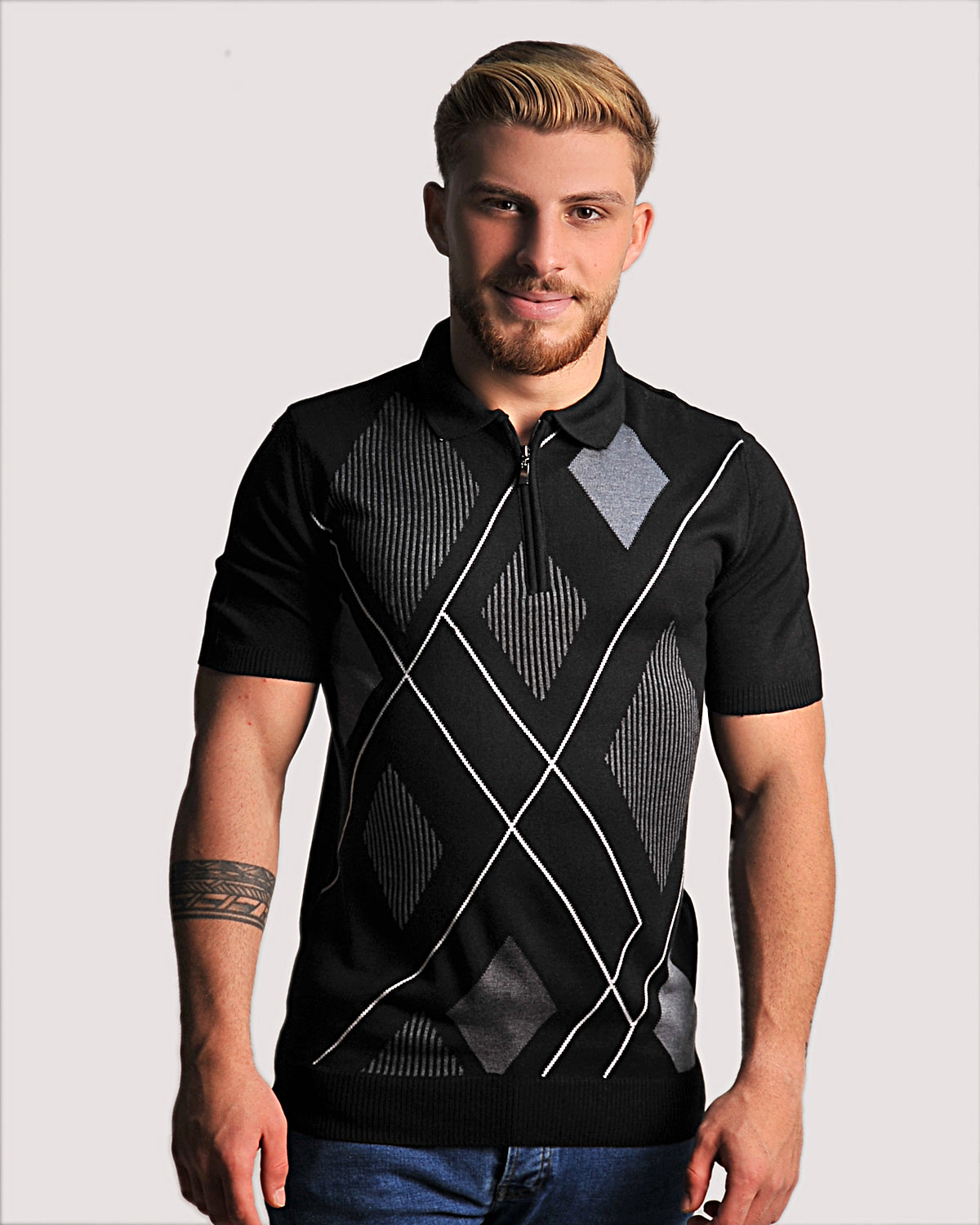 SALE! 2H #39657-40 Black Knitted Polo T-Shirt