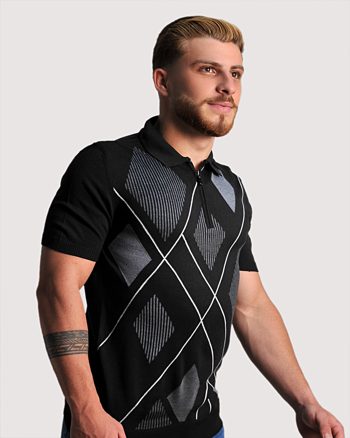 SALE! 2H #39657-40 Black Knitted Polo T-Shirt