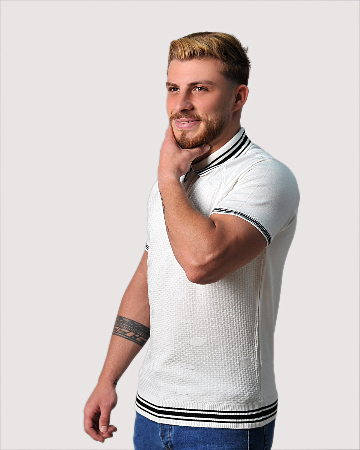 SALE! 2H #39749-40 Off-White Knitted Polo T-Shirt