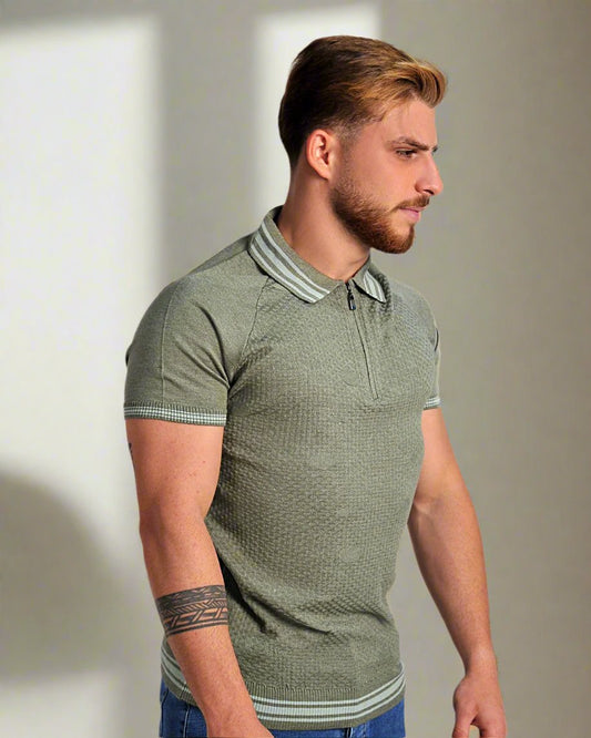 2H #39749-40 Green Knitted Polo T-Shirt