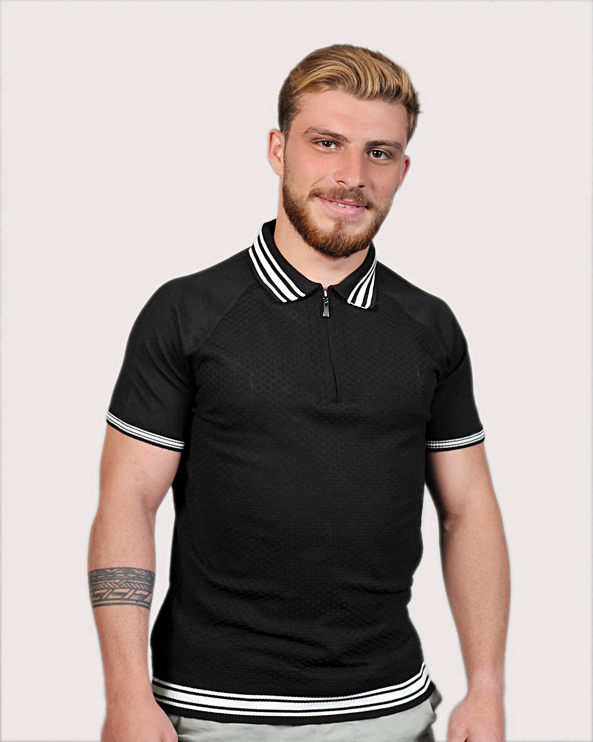 SALE! 2H #39749-40 Black Knitted Polo T-Shirt