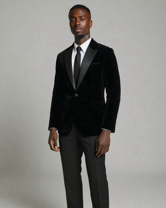2H Black Chamois Wedding Suit Peack Lapel Satin