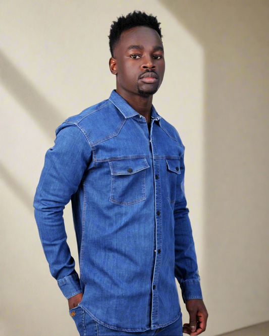 2H #1008 Blue Denim Casual Shirt