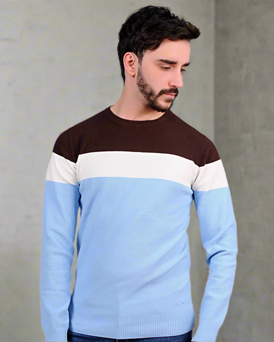 SALE! 2H #46031 Colorful Brown/White/Blue Round Neck Sweater