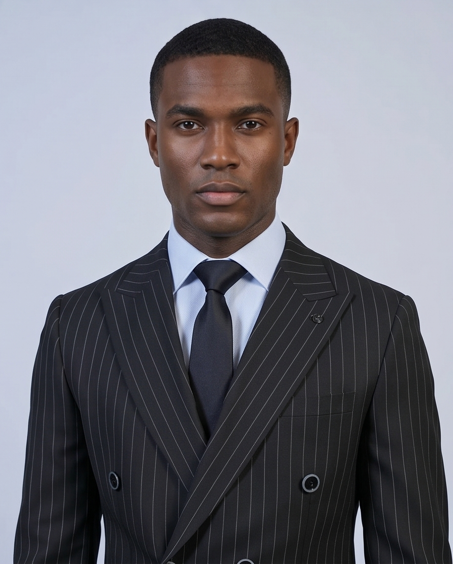 2H #TR330-3 Black double breasted Striped Suit