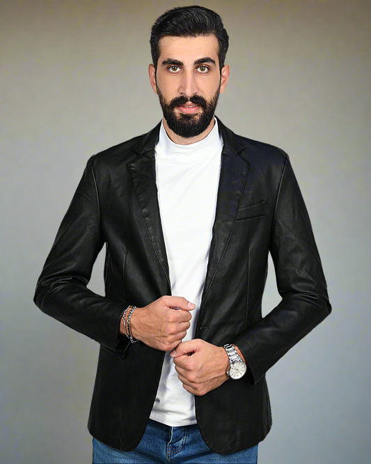 2H #611 Black Leather Casual Jacket