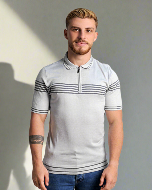 2H #39729-40 Gray Knitted Polo T-Shirt