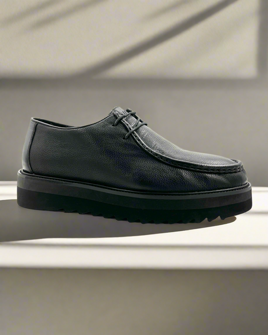 2H #S8018-103 Genuine Leather Black Casual Shoes