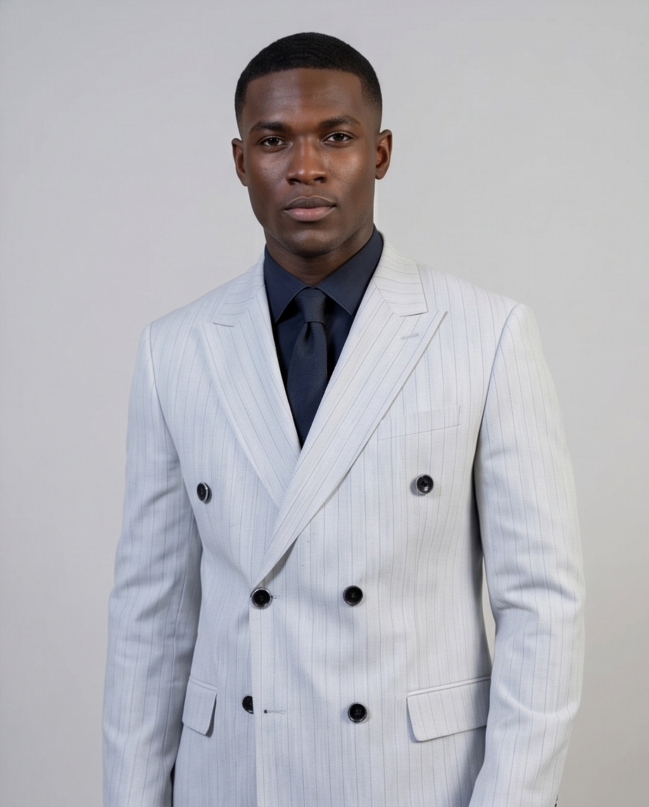 2H #TR330-5 Light Gray double breasted Striped Suit