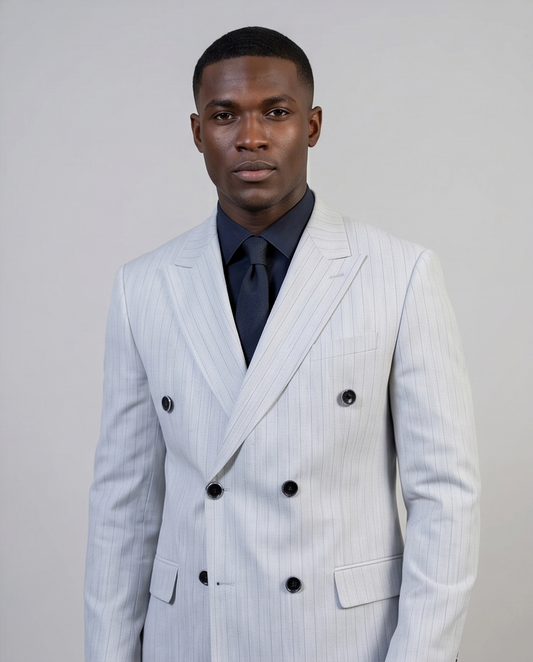 2H #TR330-5 Light Gray double breasted Striped Suit