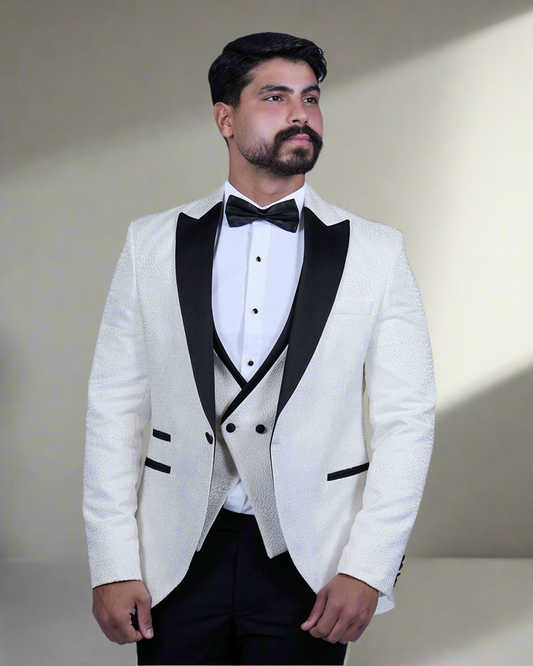 2H White Neck Wedding Suit