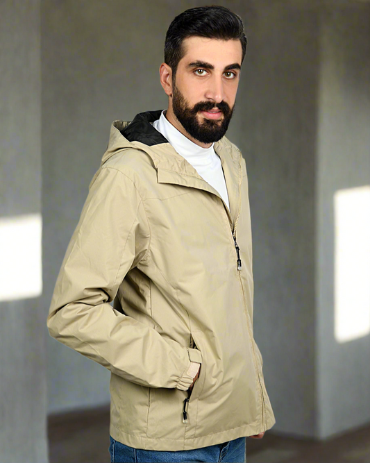 2H Beige Hooded Lightweight Casual Jacket