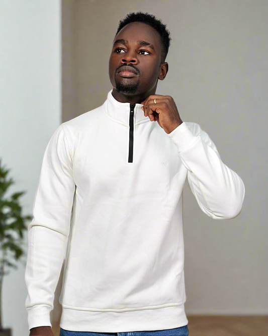 2H #9344 White High Neck Sweater With Zipper
