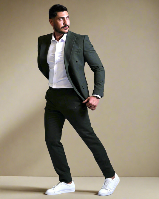 2H #160325-C3 Army Double breasted Suit 2 Pieces