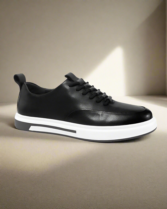 2H #E26005-87-422 Genuine Leather Black Casual Shoes