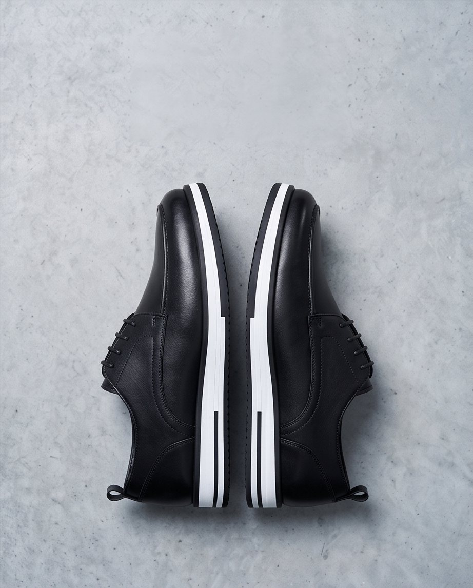 2H #8G Genuine Leather Black Casual Shoes