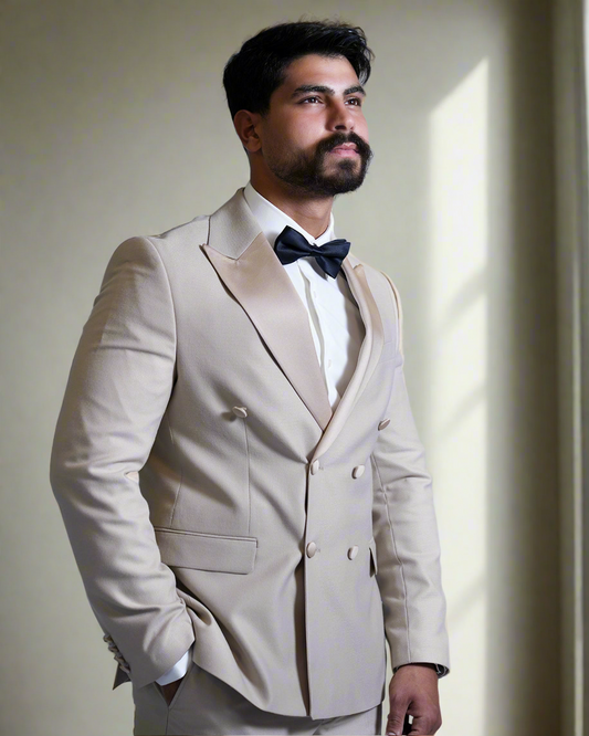 2H #260425 Beige Double breasted Suit