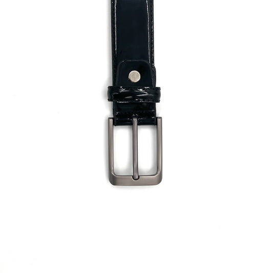 2H #EG Shine Black Genuine Leather Formal Belt