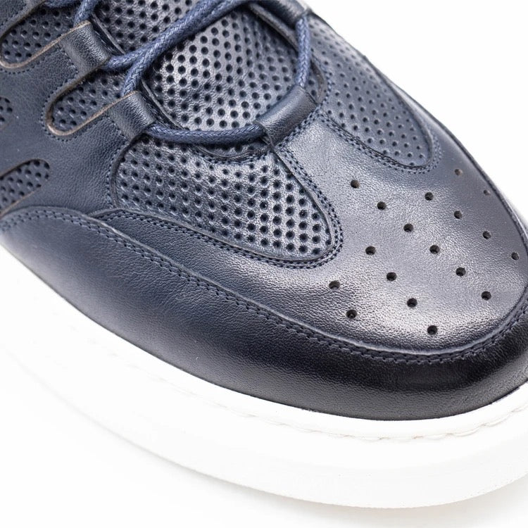 2H #E26005-124 Genuine Leather Navy Casual Shoes