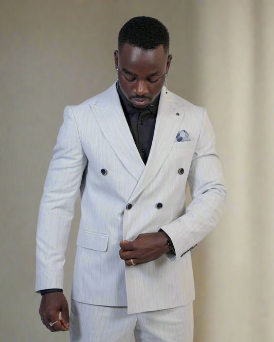 2H Light Gray double breasted Striped Suit