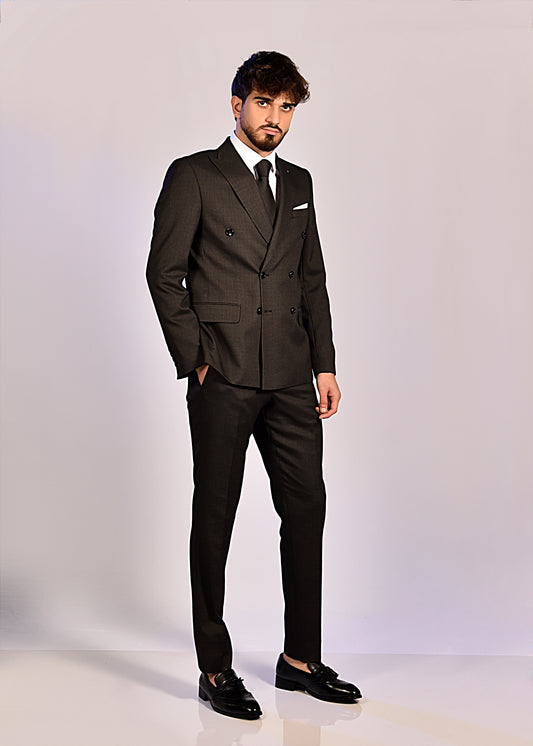 2H #119-02 Black Gray Double Breast Suit 2 Peices