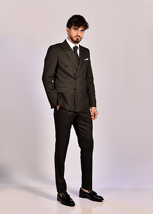 2H Black Gray Double Breast Suit