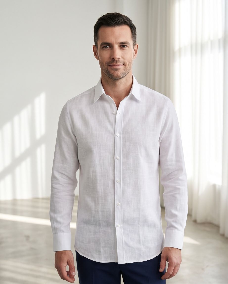 2H White Linen Casual Shirt