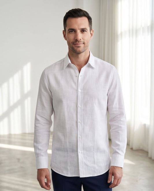 2H White Linen Casual Shirt