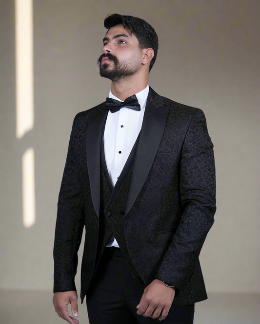 2H Black Neck Wedding Suit