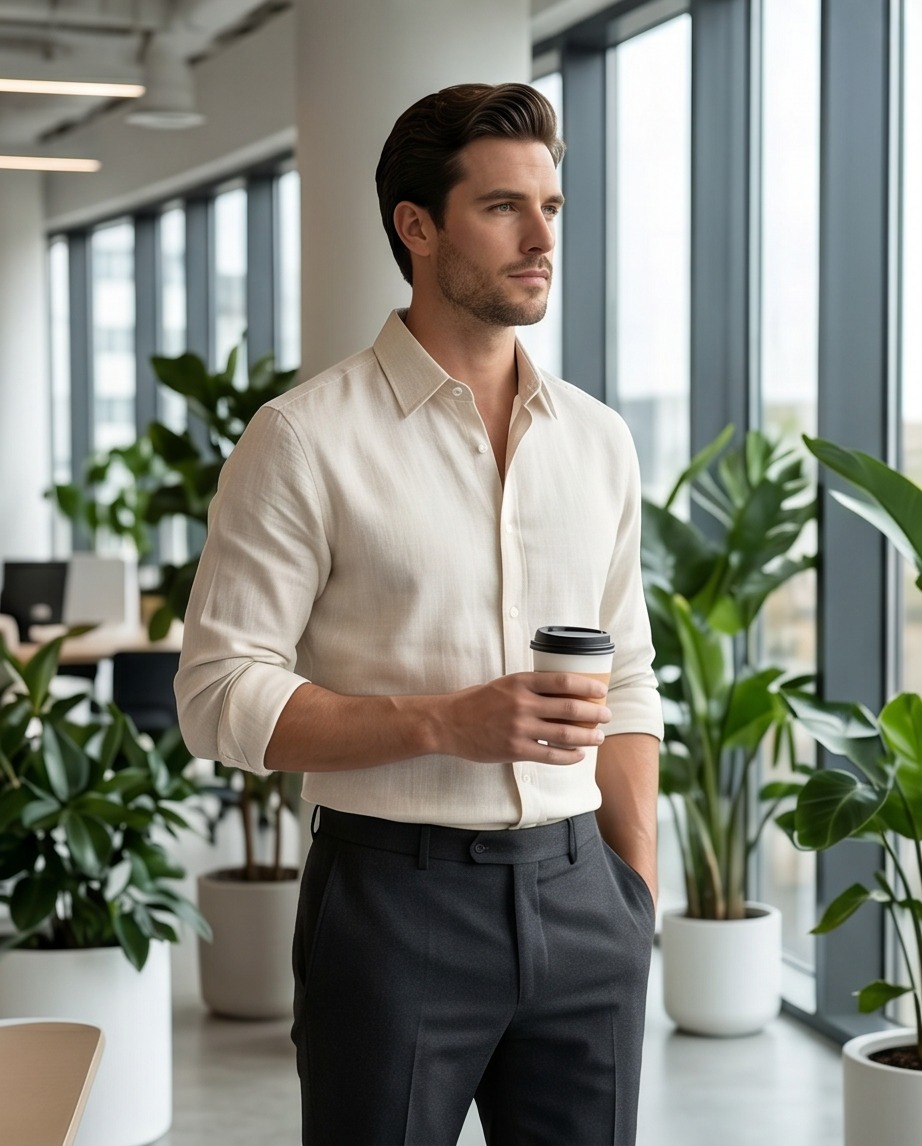 2H Beige Linen Casual Shirt