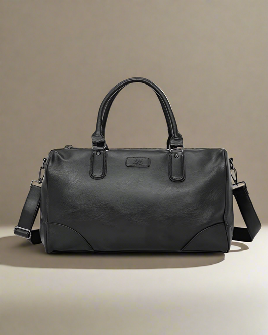 2H #6056 Black pu leather Travel Duffle Bag