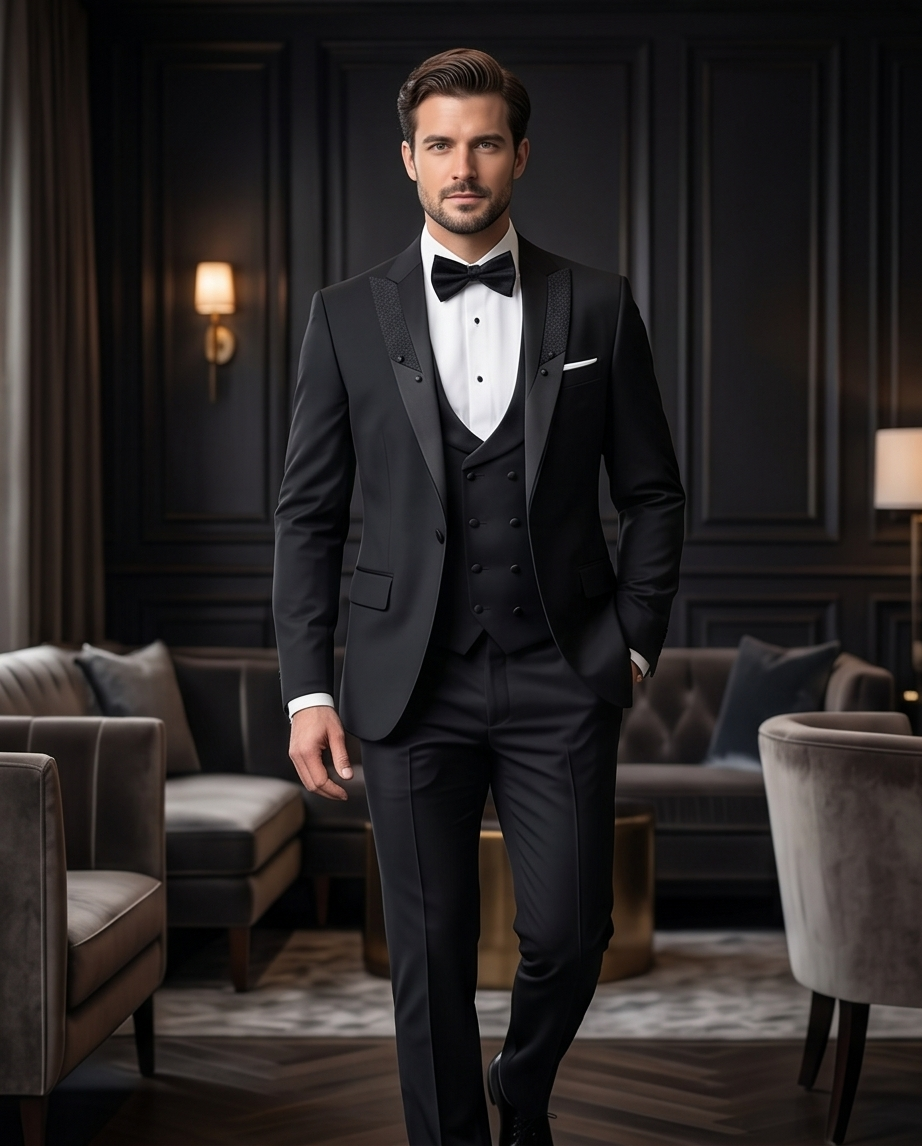 2H Black Wedding Suit 2 Pieces