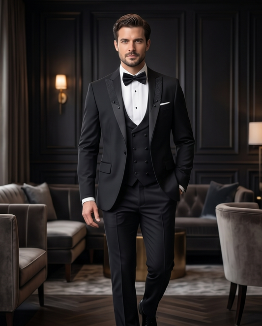 2H Black Wedding Suit 2 Pieces