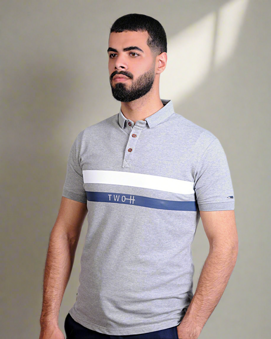 SALE! 2H #77034 Gray Printed Polo T-shirt