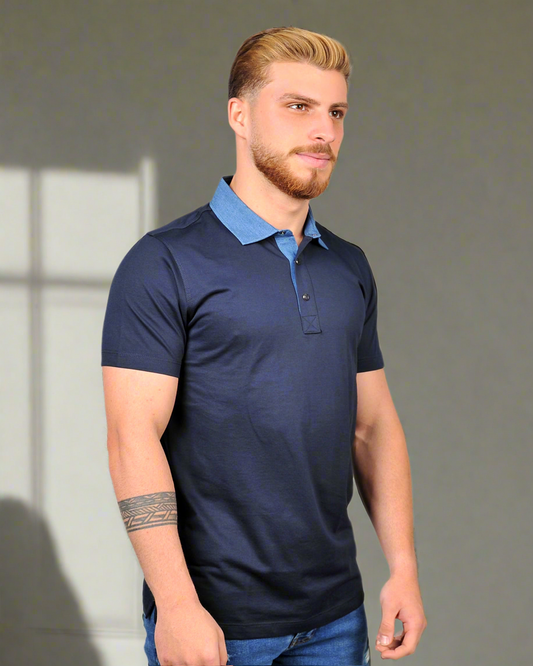 2H #12504 Navy Mercerized Cotton Polo T-Shirt