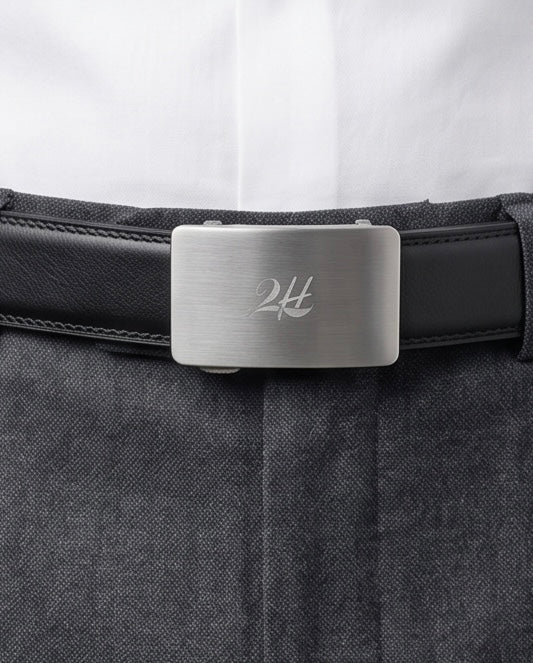 2H Automatic Sliding Buckle Genuine Leather Black Belt For Men