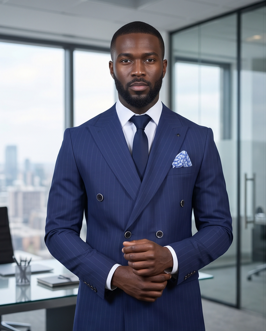 2H #TR330-2 Navy double breasted Striped Suit
