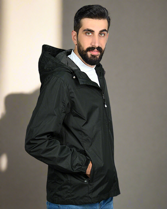 2H Black Hooded Lightweight Casual Jacket