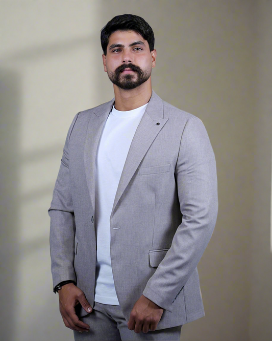 2H Light Gray Casual Embossed Suit