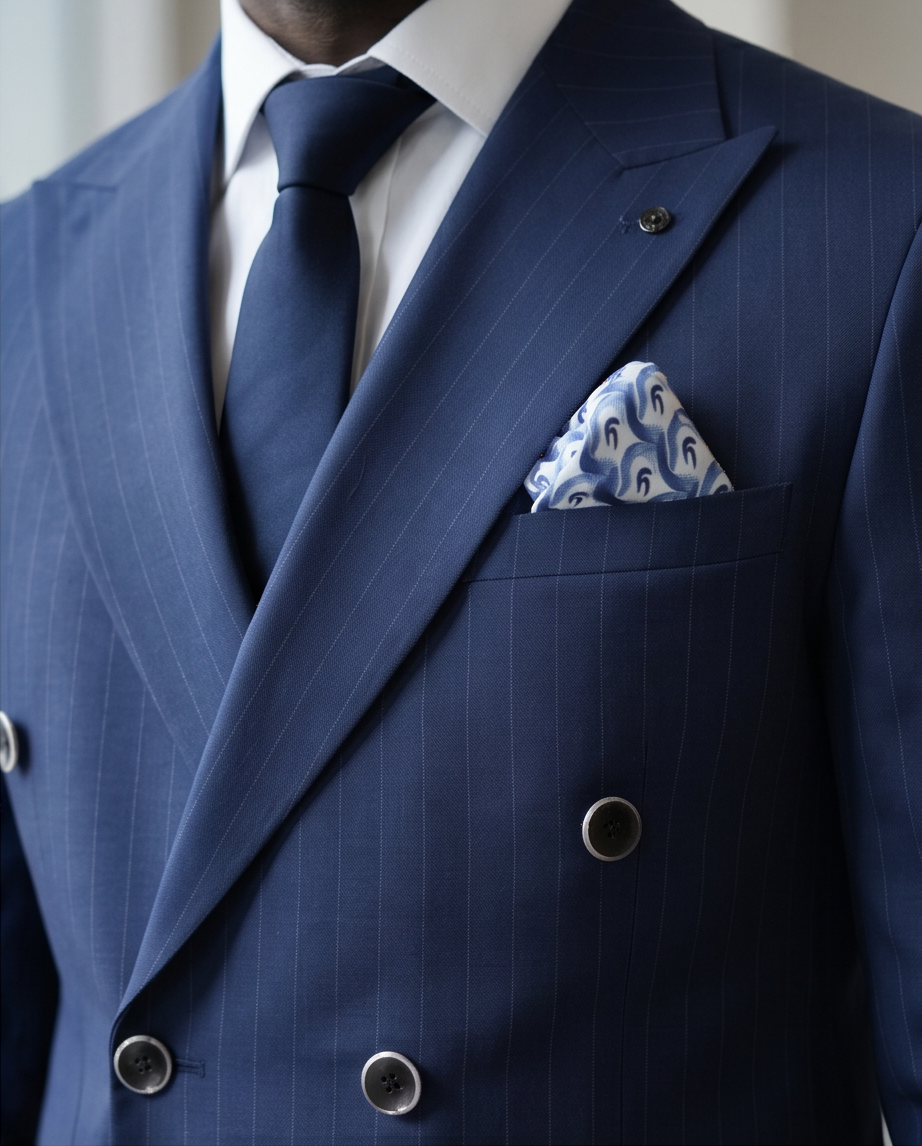2H #TR330-2 Navy double breasted Striped Suit