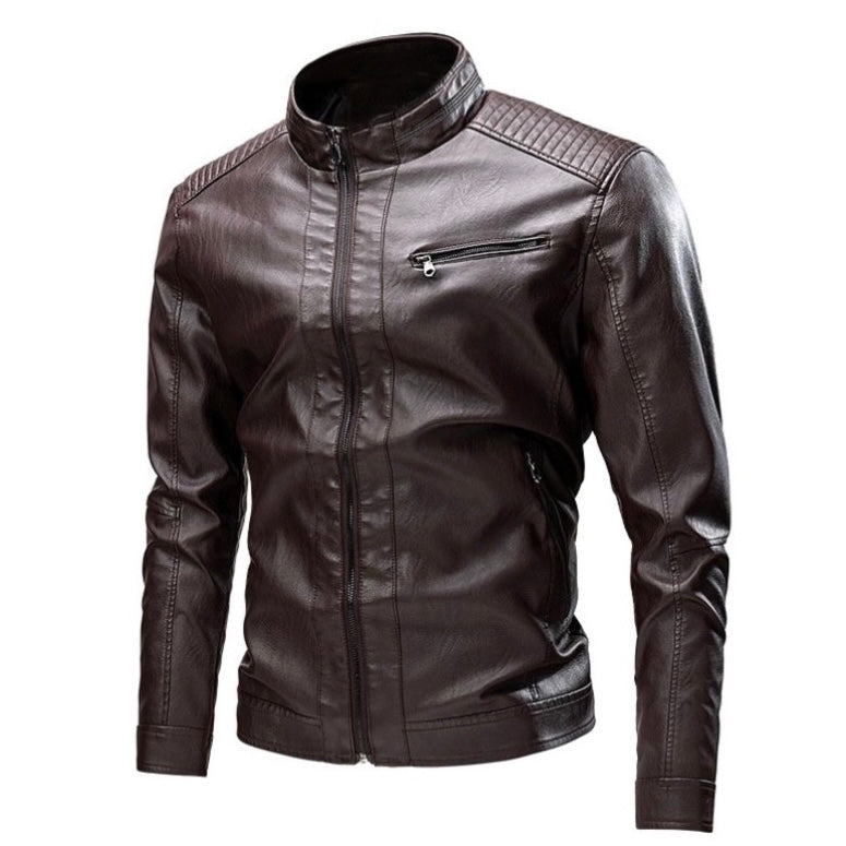 2H Brown Full Sleeve Leather Casual Jacket