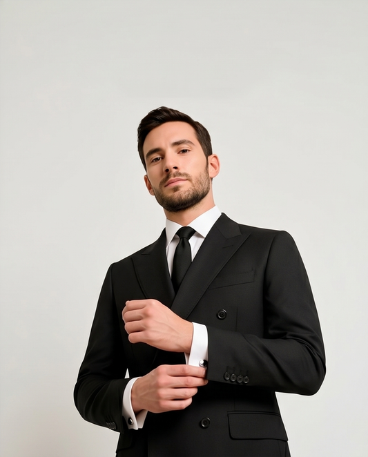 2H #001-1005-9 Double Breasted Charcoal Black Formal suit