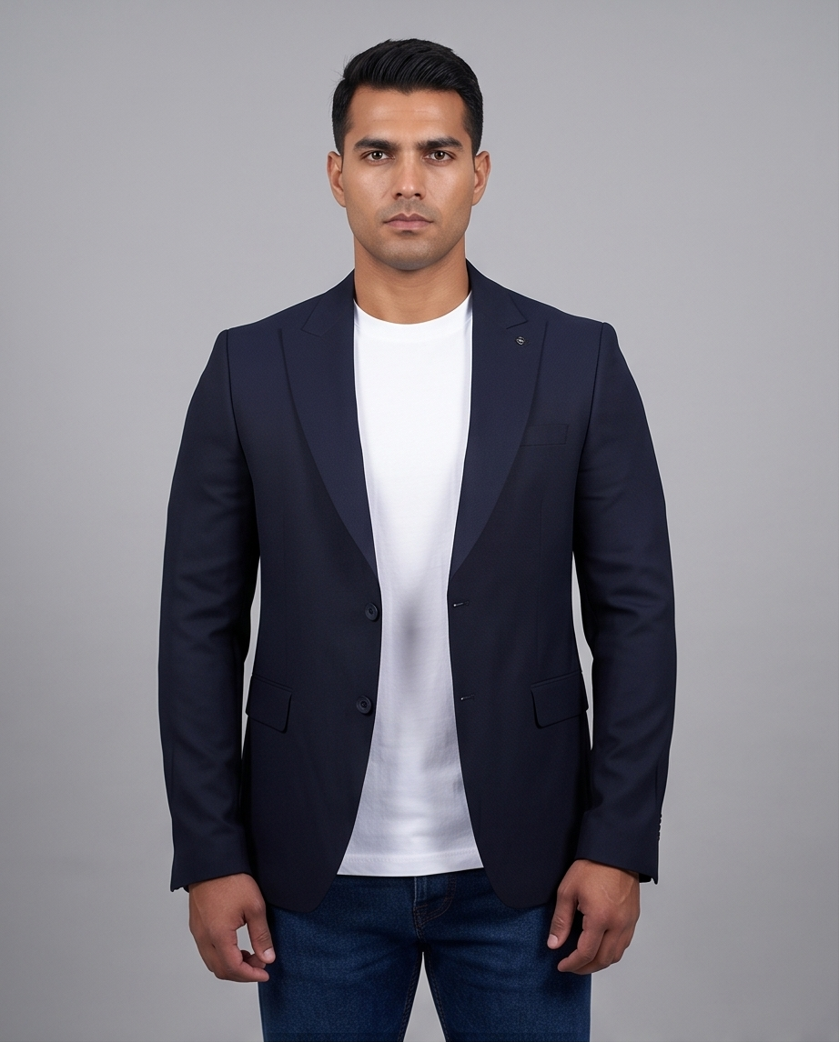 2H Navy Two Button Blazer