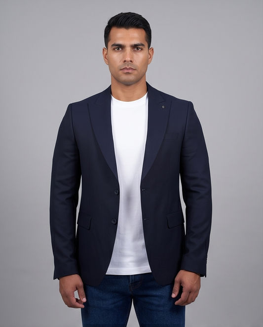 2H Navy Two Button Blazer