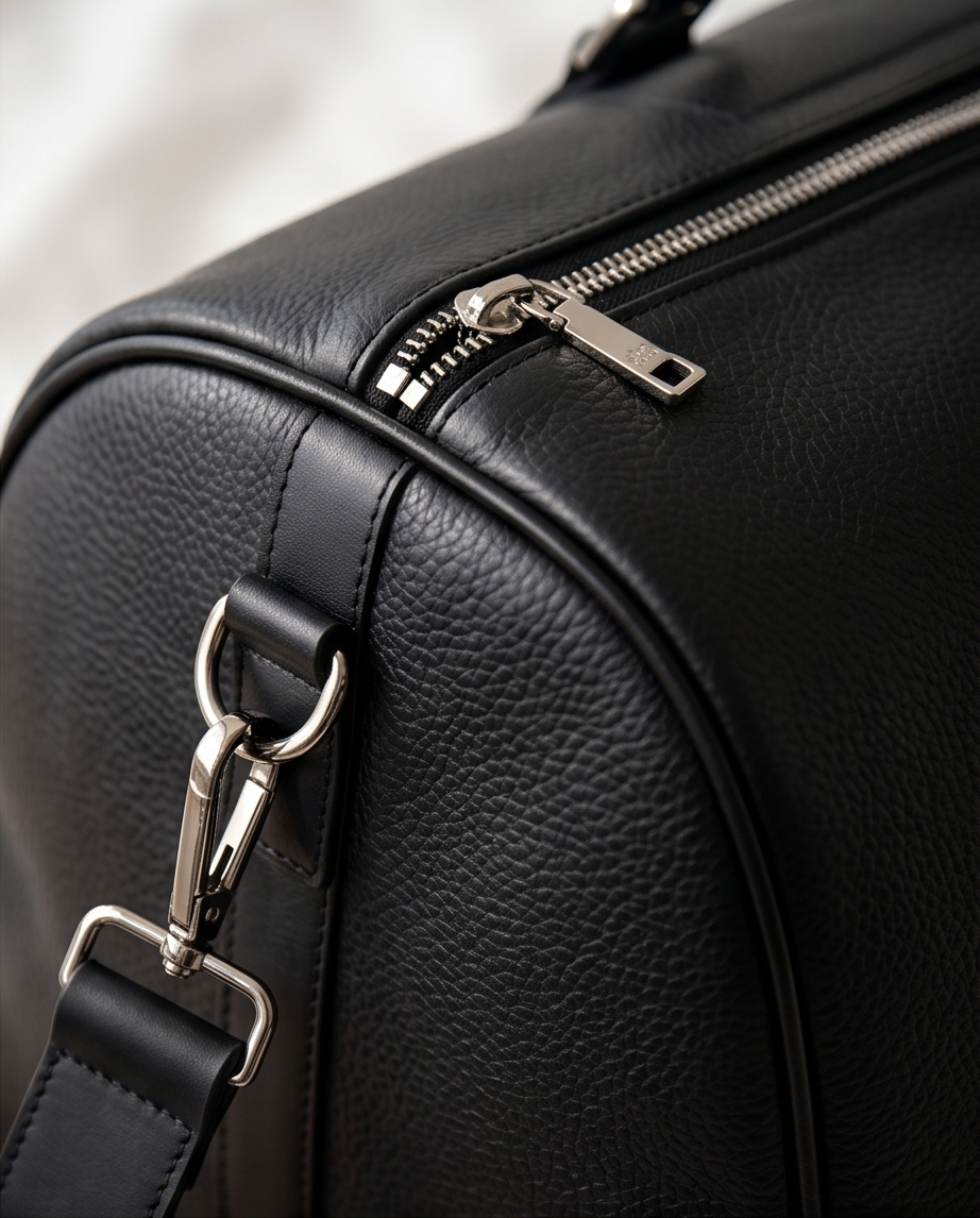 2H Black leather Travel Duffle Bag