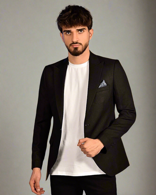 2H Black One Button Blazer